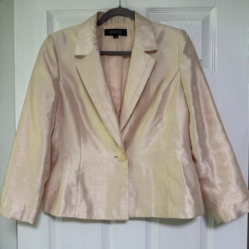 Kasper Women's Beige Single Front Button Blazer Jacket Size 12